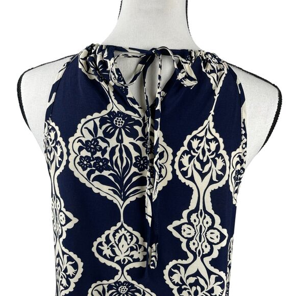Cupshe Women’s Shift Dress Small Navy Cream Floral Halter Sleeveless Mini Summer - Picture 7 of 12